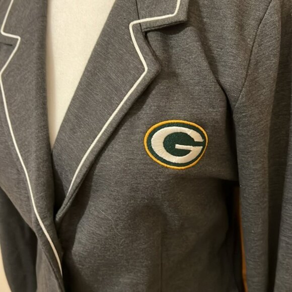 NWOT Green Bay Packets Fleece Blazer Size L Gray White Piping Packer Logo - Picture 2 of 6
